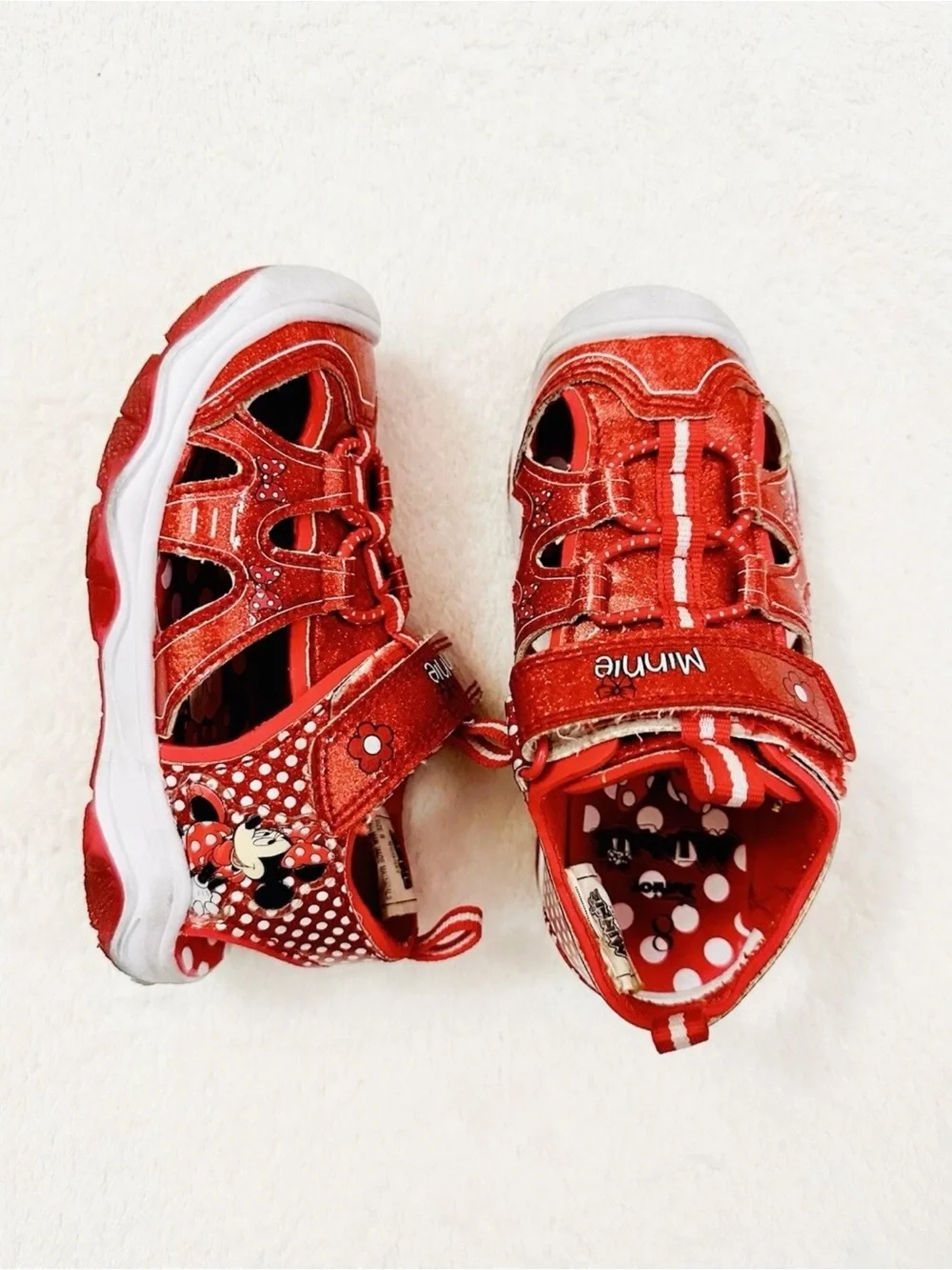 Disney Minnie Mouse Toddler Girls' Red Glitter Sandals , Light-Up - Size US 8